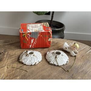 Vintage Japan Dansan Porcelain Candle Climber Angel White 1950’s Christmas